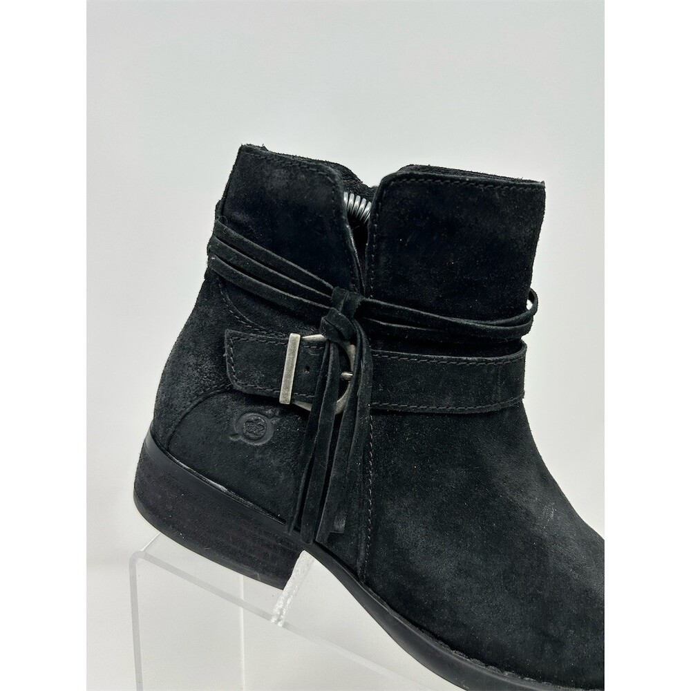 Born Bridgett Womens Booties Black Ankle Wrap Strap Buckle Side Zip Size 6.5 - Picture 2 of 11